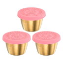 3個セットのサラダドレッシング容器 2.4オンスのステンレス製調味料カップと蓋 ランチベントボックス ピクニック 旅行用 ピンク色