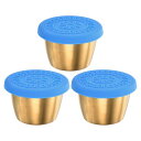 3個セットのサラダドレッシング容器 2.4ozのステンレス製調味カップ ランチベントボックス ピクニック 旅行用 ブルー