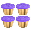 4個セットのサラダドレッシング容器 2.4ozのステンレス製調味カップ ランチベントボックス ピクニック 旅行用 パープル