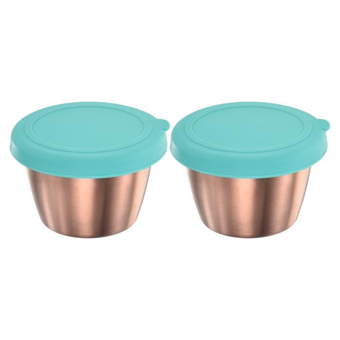 2個のサラダドレッシング容器 2.4ozの小さな調味料入れ フタ付きのステンレス製調味料カップ ランチベ..
