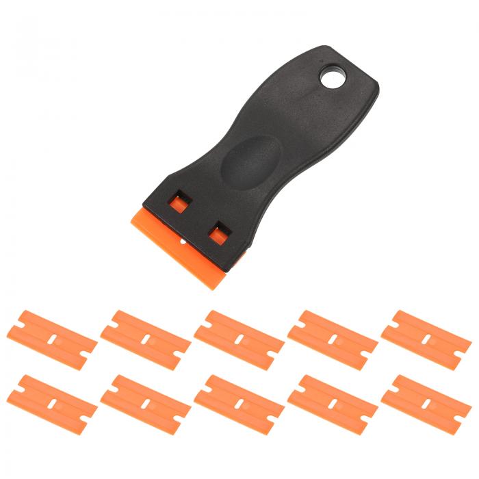 プラスチックかみそりの刃 スクレーパーリムーバーツール 20個プラスチックかみそりの刃付き 車の窓ガラス 壁用ラベル 粘着デカールステッカー ブラック