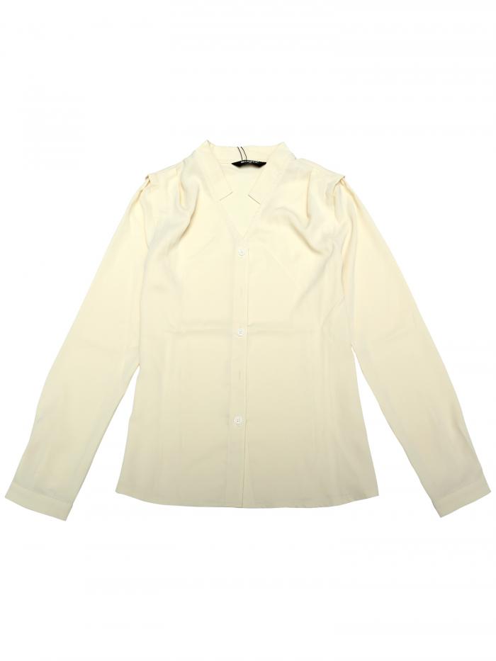 Allegra K シフォンブラウス シャツ Vネック ワーク オフィス ボタンアップ エレガント レディース ベージュ S