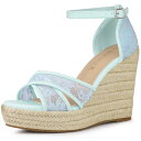 Allegra K ウェッジソール サンダル アンクルストラップ エスパドリーユ ウェッジヒール レディース ブルー花柄 27.0 cm