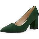 Allegra K レディース ポインティトゥ スリッポン チェック柄 プリント チャンキーヒール パンプス 緑 22(4)