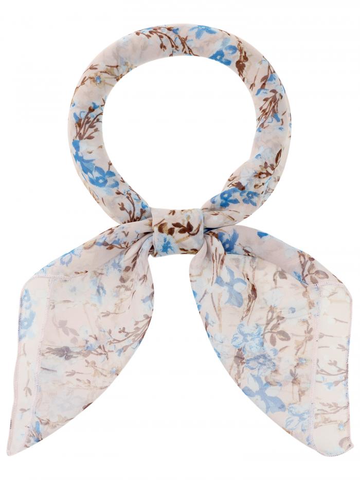 Elerevyo スカーフ 女性 花柄シフォンスカーフ スクエアネックスカーフ ネッカチーフ スキニー ロングリボン ヘアバンド スクエア-ライトピンクブルー-1 90x90cm(LxW)
