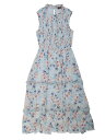 Allegra K レディース フリル クルーネック シフォン スモックドレス ノースリーブ 花柄ドレス ライトブルー XL(4)