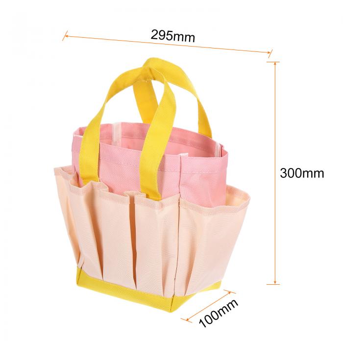 ガーデンツールバッグ 11.61" x 3.94" x 11.81" 大型オックスフォードバッグ ポケット付き ガーデニング 作業用具 収納バッグ アウトドア用 女性 男性 ライトピンク