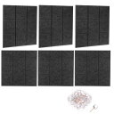 PATIKIL フェルト掲示板 12"x12" 6パック 自己粘着質感付き正方形フェルトタイル 壁パネル用 30個の押しピン付き 防音 ホームオフィス 録音スタジオ ゲームルーム 黒