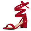 Allegra K レースアップサンダル オープントゥ ブロックヒール レディース レッド 24.0cm(4)