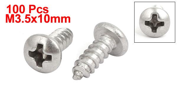 セルフタッピングねじ シルバートーン 304ステンレス M3.5 x 10mm パンヘッドネジ 100個入り