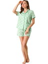 Allegra K パジャマ 上下セット 水玉 半袖 トップス ショートパンツ ルームウェア 部屋着 夏 レディース グリーン L
