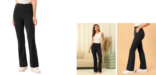 ソウテン Allegra K ハイウエスト ブーツカット ヨガパンツ ロングパンツ カジュアル ワーク アウト 4ポケット レディース ブラック XS