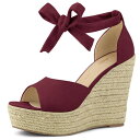 Allegra K アンクルストラップ ウェッジサンダル タイアップ エスパドリーユ ハイヒール レディース ブルゴーニュ 25.5 cm(4)