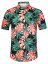 Lars Amadeus ビーチシャツ 花柄シャツ ボタンアップ 半袖トップス サマー メンズ グリーンピンク 2XL