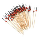 カクテルつまようじ 120 mm 竹 レッドパールビーズ 長いフルーツスティック飾り カクテル串ピック ドリンク 前菜 フルーツ用 ブラック 100個
