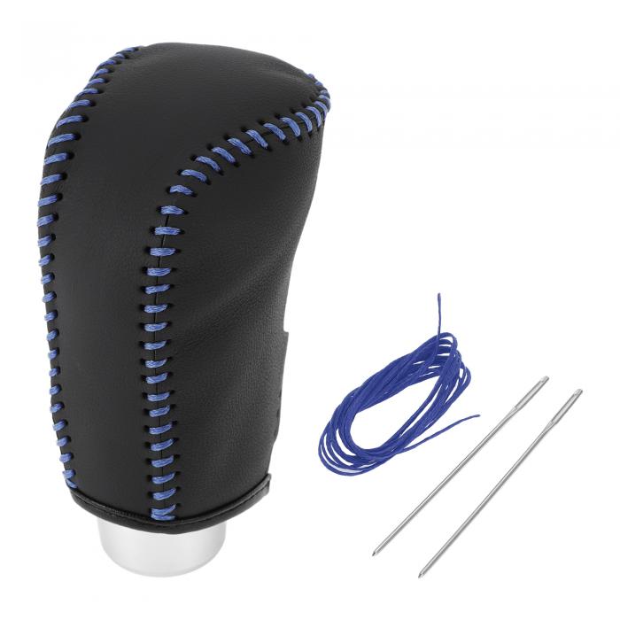 HOPESPANNER マツダに対応3 2014-2018用のギアシフトノブカバー、アンチスリップブラックブルーフェイクレザー1個、スティックシフトハンドルプロテクター