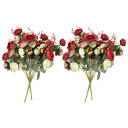 PATIKIL 7枝 21頭 造花シルクミニローズ 茎付き 4個 フェイクフラワーリーフ ローズデコレーションブーケ 結婚式 ホームオフィスの装飾用 レッド