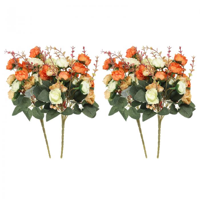 PATIKIL 7枝 21頭 造花シルクミニローズ 茎付き 4個 フェイクフラワーリーフ ローズデコレーションブーケ 結婚式 ホームオフィスの装飾用 オレンジ