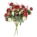 PATIKIL 7枝 21頭 造花シルクミニローズ 茎付き 2個 フェイクフラワーリーフ ローズデコレーションブーケ 結婚式 ホームオフィスの装飾用 レッド