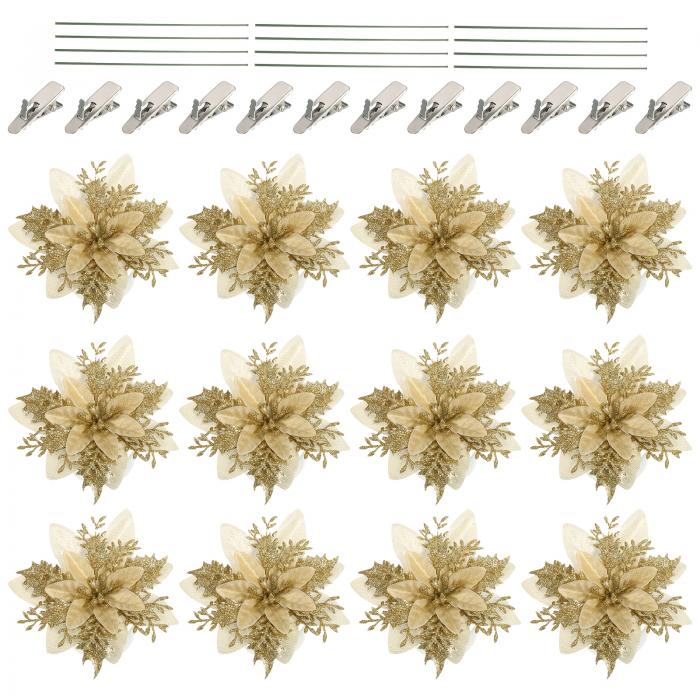 PATIKIL 5.5"の人工花 12個セット クリップ付きステム クリスマスウェディングパーティーの装飾に適し..