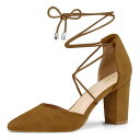 Allegra K レースアップ パンプス チャンキーヒール ポインテッドトゥ レディース ブラウン 25.0 cm(4)