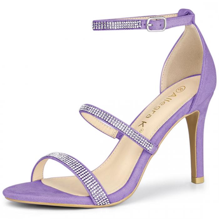 Allegra K ストラップ サンダル ラインストーン ハイヒール ピンヒール レディース パープル 25.5 cm