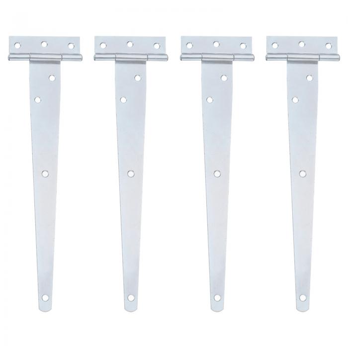 蝶番 Tストラップドアヒンジ 丁番 木製納屋柵の庭扉用 アイアン 250mm ホワイト亜鉛 4個入り