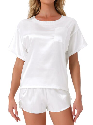 cheibear パジャマ 2点セット サテン 半袖 プルオーバー Tシャツ ショートパンツ 春 夏 2024 部屋着 レディース ホワイト M cheibear パジャマ 2点セット サテン 半袖 プルオーバー Tシャツ ショートパンツ 春 夏 2024 部屋着 レディース ホワイト M