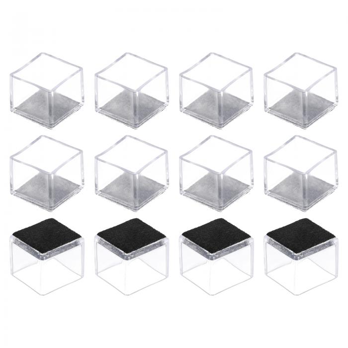 チェアレッグフロアプロテクター 25 mm 正方形 PVCとフェルト 椅子脚カバーキャップ ハードウッドフロア用 クリア ホワイト 12個