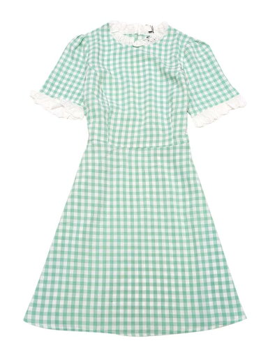 Allegra K ワンピース ドレス フリルネック コントラストパネル ビンテージ 半袖 レディース グリーン M Allegra K ワンピース ドレス フリルネック コントラストパネル ビンテージ 半袖 レディース グリーン M