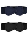 Allegra K 2Pcs Interlock 8-shaped Faux Leather Buckle Elastic Waist Belt for Lad...