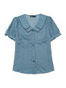 Allegra K 水玉 シャツ トップス ピーターパンカラー パフスリーブ 半袖 ヴィンテージ レディース ブルー M
