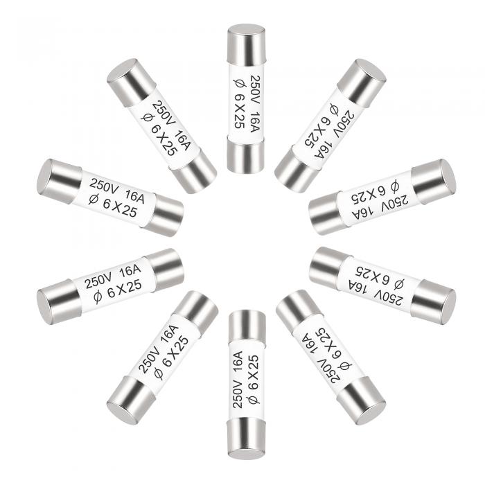 セラミックカートリッジヒューズ 16A 250V 6x25mm セラミックヒューズの高速ブロー交換 アンプ省エネランプバラスト用 10個