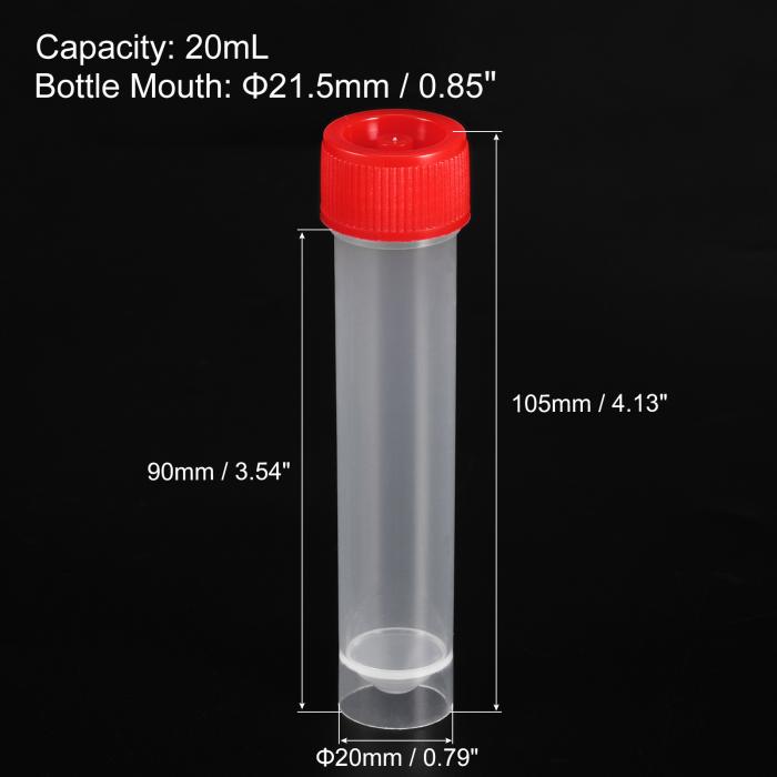 PATIKIL 20ml プラスチック 試験管 計量チューブ テストチューブ 20本入り スクリューキャップ 実験室科学用 化学測定用 レッド クリア