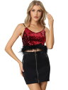 Allegra K クロップトップ メタリック スパンコール グリッター Vネック ノースリーブ クリスマス パーティー クラブトップス レッド XL