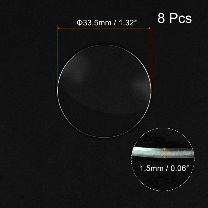 時計ガラス クリス タルレンズ シングルドームラウンド 時計修理用 33.5mm直径 1.5mm刃厚 クリアー 8個