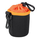 PATIKIL カメラレンズバッグ 3.1インチ 内径x3.9インチ 高さ ドローストリングレンズポーチ 厚い保護用ネオプレン素材 デジタル一眼レフカメラレンズ用レンズケース 水やコーヒーカップ用 黒 オレンジ