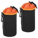 PATIKIL カメラレンズバッグ 2個セット 3.9インチ 内径x7.1インチ 高さ 厚い保護用ネオプレン製 引き紐付きレンズポーチ デジタル一眼レフカメラレンズ 水筒 コーヒーカップ用 黒オレンジ