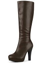 Allegra K ニーハイブーツ チャンキーヒール ラウンドトゥ プラットフォーム レディース コーヒー 27.0cm