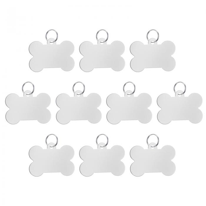 PATIKIL アルミ空白タグ 10個入り ボーン型メタルスタンピング空白スペットIDラベル キーリング付き DIYクラフト彫刻用 シルバー
