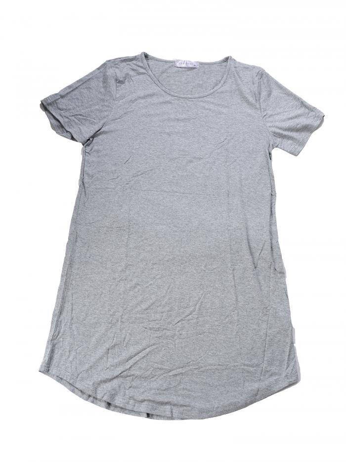 cheibear レディース ラウンドネック ナイトシャツ ストライプ 半袖 スリープシャツ ナイトガウン グレー S