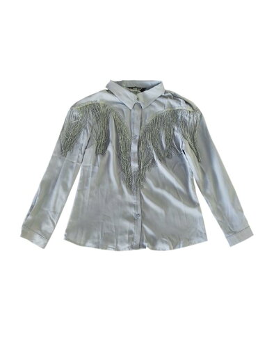 Allegra K トップス タッセル ブラウス 長袖 ボタンダウン ディスコ パーティー シャツ レディース グレーブルー S Allegra K トップス タッセル ブラウス 長袖 ボタンダウン ディスコ パーティー シャツ レディース グレーブルー S