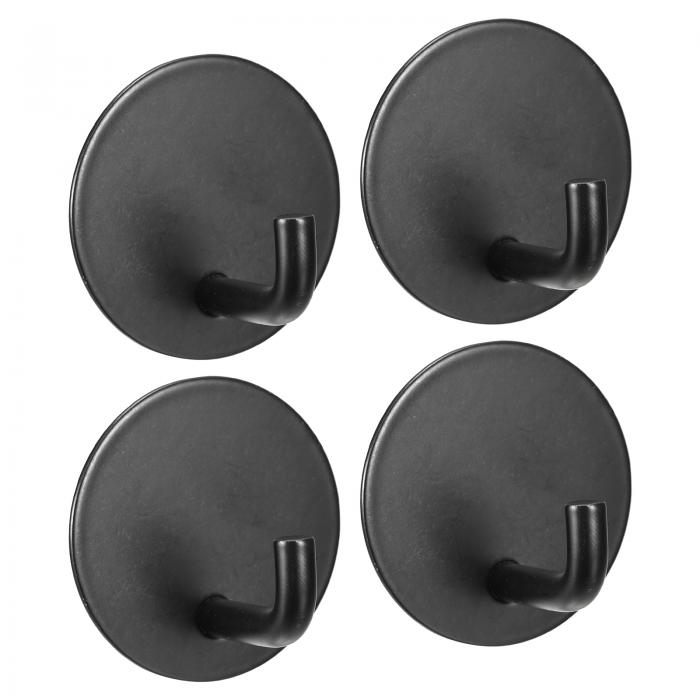 自己接着フック 304ステンレス鋼 粘着フック 壁掛け 家庭 吊り下げ 衣類 タオル キッチンツール用 ブラック 4個