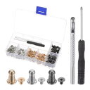 ボタンスタッド レザー用 4 mm スロット付きネジ マイナスネジ メタルボール 丸頭ボタン ニップルリベット スタッズボタン パンチ ドライバー 収納ボックス...