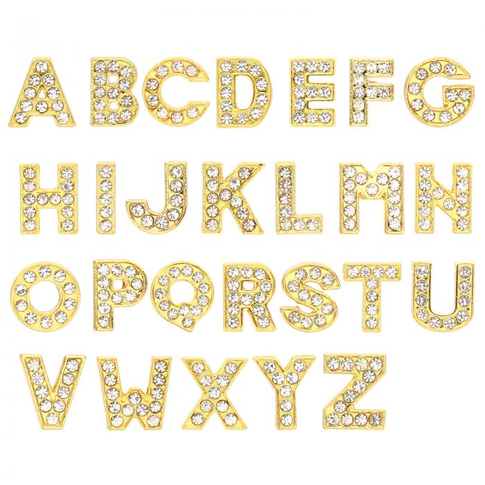 PATIKIL 2セット レター装飾 A-Z ラインストーンレター装飾水晶アルファベットスライドリストバンド装飾ペンダント 宝石メイキング レザーカラーネックレス ブレスレット ヘアクリップ用 ゴー ルデン