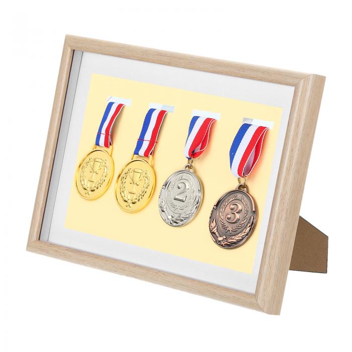 PATIKIL メダルディスプレイケース 4メダルディスプレイフレームメダルシャドーボックススポーツメダルディスプレイ写真フレームマラソン水泳トライ アスロン用 ホワイトポプラA4