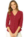 Allegra K ブラウストップス 水玉 七分袖 カジュアル ボタンフロント レディース レッド XL