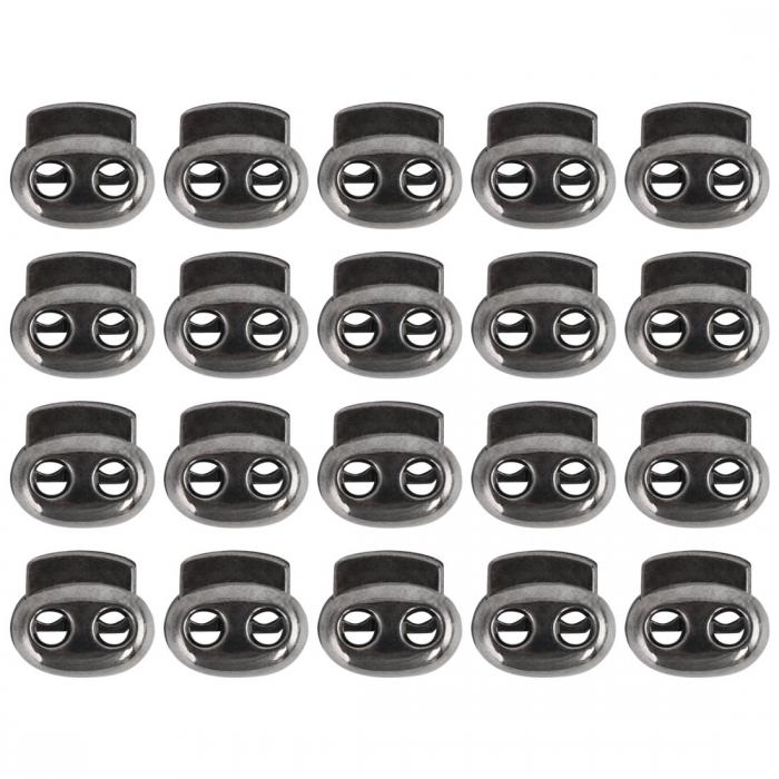 プラスチックスプリングコードロックストッパードローストリング用ダブルホールトグルファスナー ロープエンド衣類、靴ひも、バッグ、タイダウン メタルブラック 20個