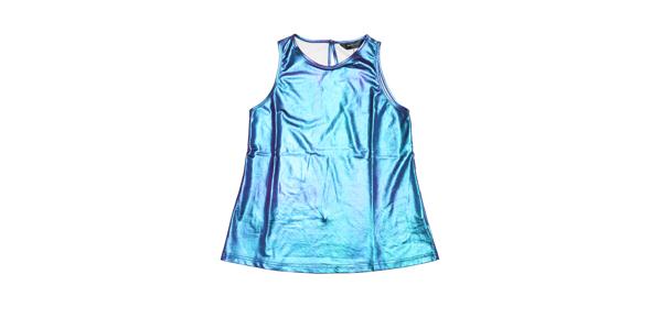 Allegra K スパンコール タンクトップ メタリック 光沢 ノースリーブ 袖なし トップス ダンス衣装 レディース シャイニーブルー M