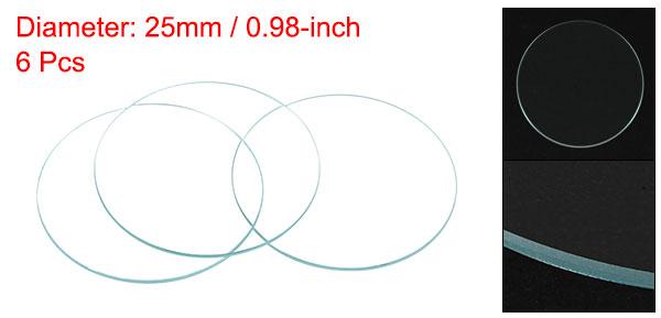 時計水晶レンズガラス ラウンド フラット 25mm直径 交換部品 時計メーカー修理用 クリア 6個入り